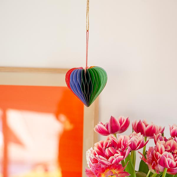 Papierdeko Origami 9 cm RAINBOW HEART, bunt, FSC Papier / CONTIGO Fairtrade Onlineshop