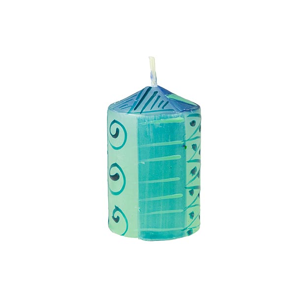 Stumpenkerze 3x5cm BLUE&GREEN, Kapula (Stück) / CONTIGO Fairtrade Onlineshop