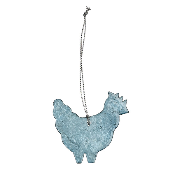Anhänger HUHN blau-türkis-violett, Capiz (Stückpreis) / CONTIGO Fairtrade Onlineshop