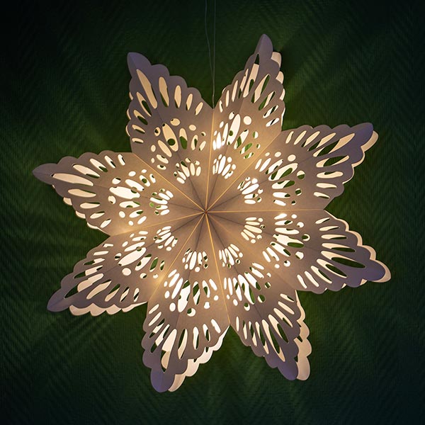 Faltstern Schneeflocke mit LED 50 cm, weiß, Papier