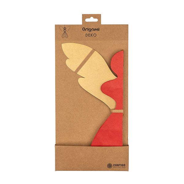 Papierdeko Engel Origami 30 cm, rot-gold, Papier