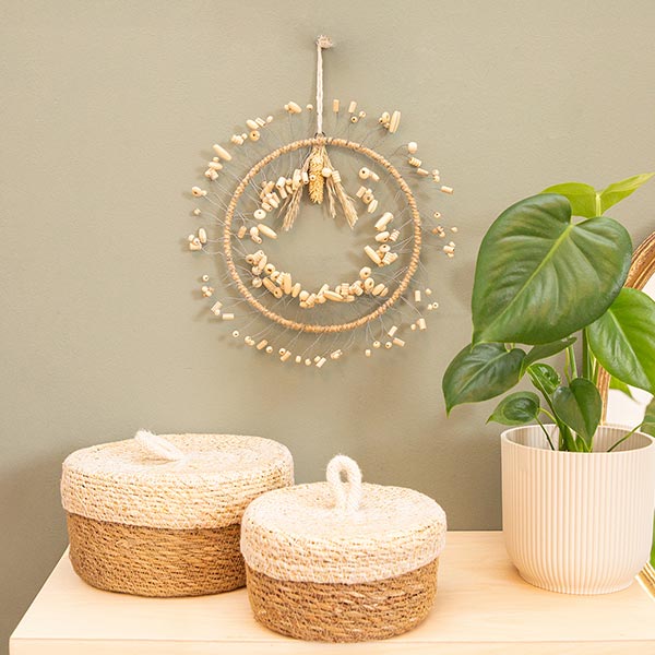 Perlendekoration KRANZ Strahlen 20cm, BOHO natur / CONTIGO Fairtrade Onlineshop