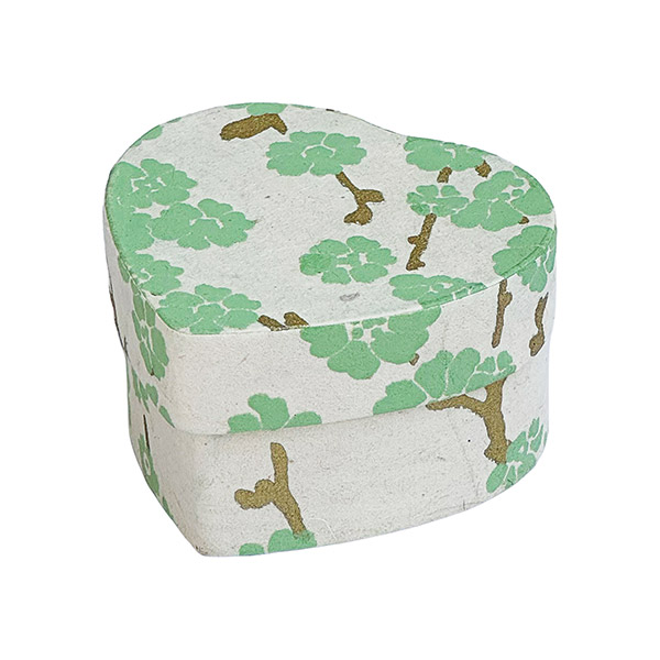 Dekobox Herzchen CHERRY TREE, S, 6 x 5,5 x 3,5 cm, natur-mintgrün-gold, Loktapapier handgeschöpft