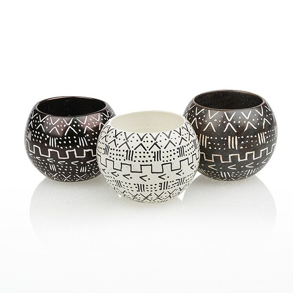 Teelichthalter Kugel schwarz-weiß-grau (Stückpreis), Speckstein