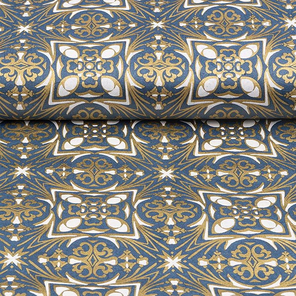 LOKTA Papierbogen, handgeschöpft, LISBOA nachtblau-weiß-gold