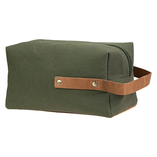 Kulturtasche CUBE waldgrün, Leder und Bio-Baumwollcanvas / CONTIGO Fairtrade Onlineshop