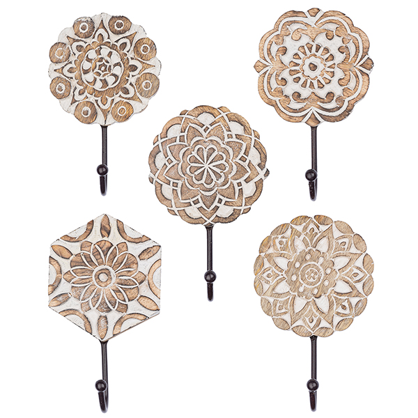 Kleiderhaken KALAMKARI handgeschnitzt, Mangoholz / CONTIGO Fairtrade Onlineshop