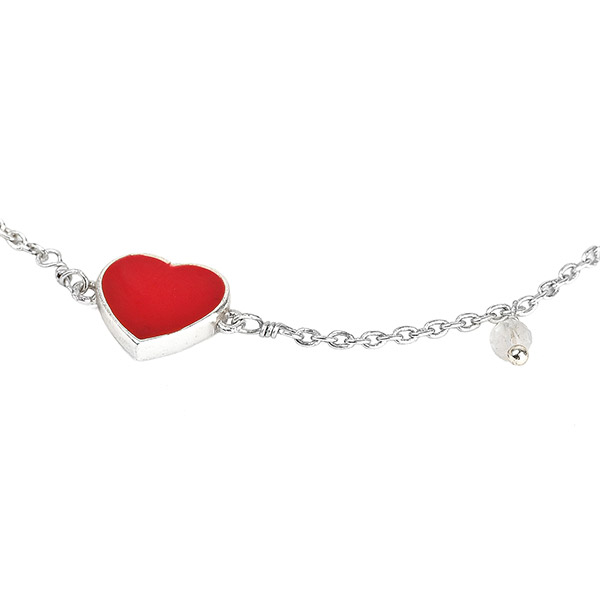 Armband Herz Emaille & Mondstein, versilbert / CONTIGO Fairtrade Onlineshop