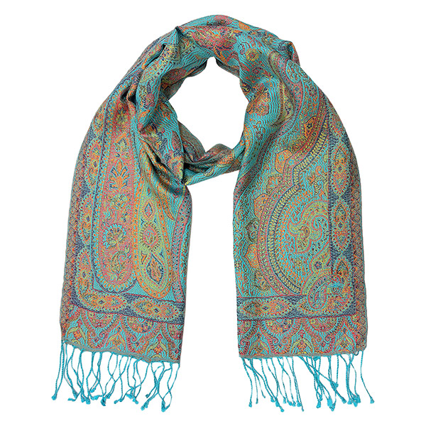 Schal PAISLEY türkis-orange-mix, 165x35cm, Seide / CONTIGO Fairtrade Onlineshop