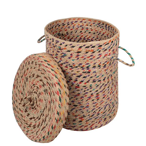 Wäschekorb 50cm COLOURS plus Deckel, Jute / CONTIGO Fairtrade Onlineshop