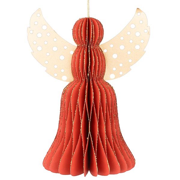Papierdeko Engel Origami 17cm rot Punkte, Glitter / CONTIGO Fairtrade Onlineshop