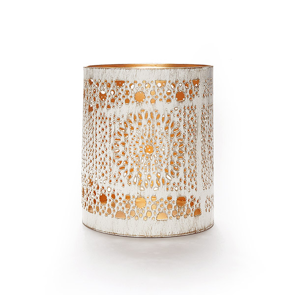 Windlicht 10x13 cm STARLIGHT weiß-gold, Eisenblech, handgemacht