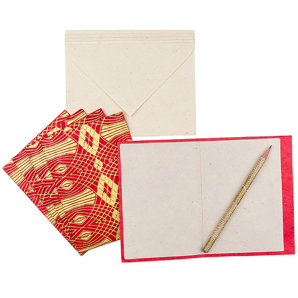 5 Karten mit Umschlag ART rot-gold, Lokta / CONTIGO Fairtrade Onlineshop
