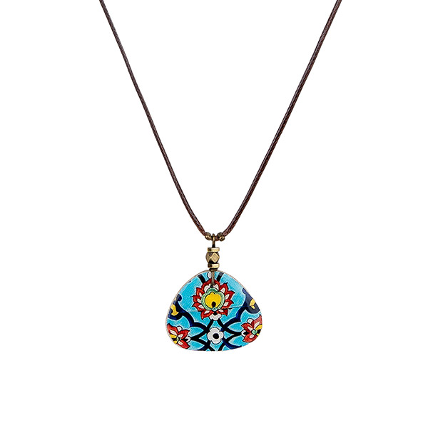 Halskette gerundet Romantic Flower blau-bunt, Fliese