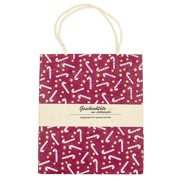 Geschenktüte M ZUCKERSTANGE, beere-natur-gold, Loktapapier / CONTIGO Fairtrade Onlineshop