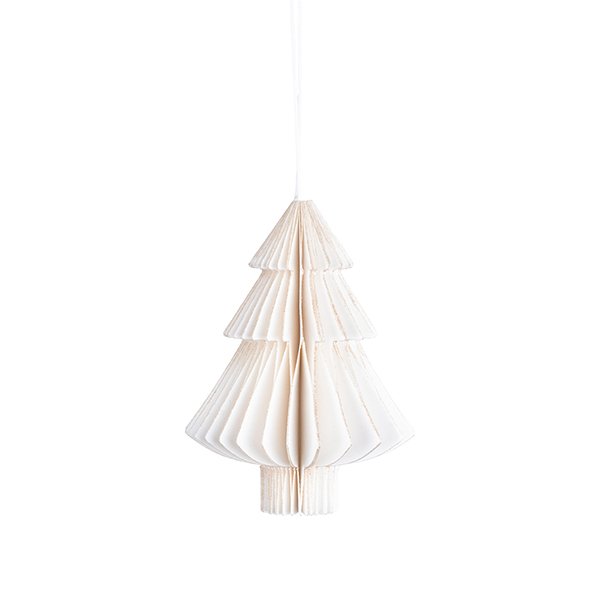 Papierdeko Origami Weihnachtsbaum, 7,5 cm, weiß, Goldrand / CONTIGO Fairtrade Onlineshop