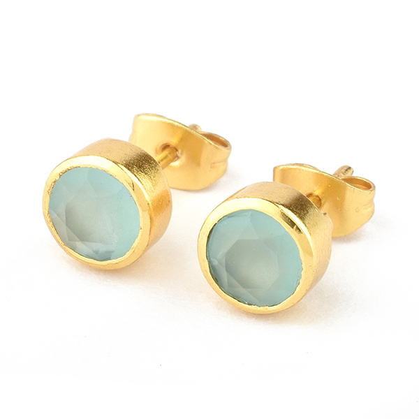 Ohrstecker, Chalcedon, aqua , 22K vergoldet