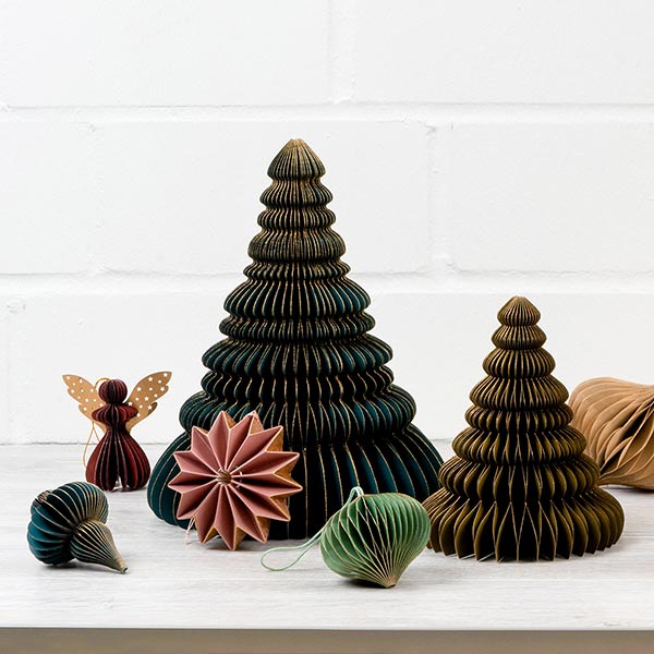 Papierdeko Engel Origami 7cm, rot-gold, Papier / CONTIGO Fairtrade Onlineshop