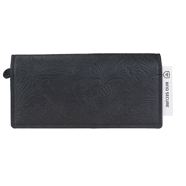 Brieftasche LADY Blumengarten 19,5x10cm RFID schwarz, Leder / CONTIGO Fairtrade Onlineshop