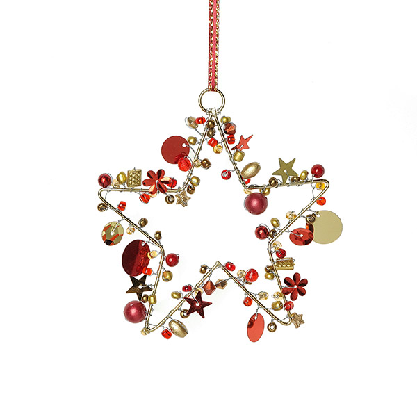Perlendekoration STERN 10cm, rot-gold