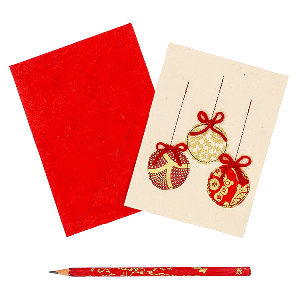 Grußkarte WEIHNACHTSKUGELN, Loktapapier,handgeschöpft / CONTIGO Fairtrade Onlineshop