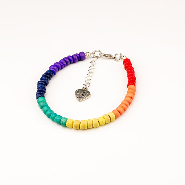 Armband Rainbow PRIDE mit Kettchen, Kokosnuss / CONTIGO Fairtrade Onlineshop