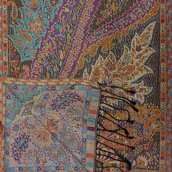 Schal PAISLEY schwarz-orange-hellblau-mix, 165x35cm, Seide / CONTIGO Fairtrade Onlineshop
