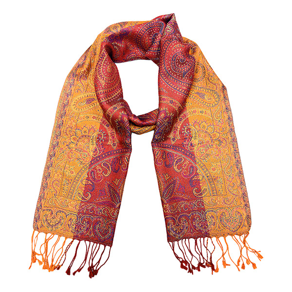 Schal PAISLEY curry-rot-blau-mix, 165x35cm, Seide / CONTIGO Fairtrade Onlineshop
