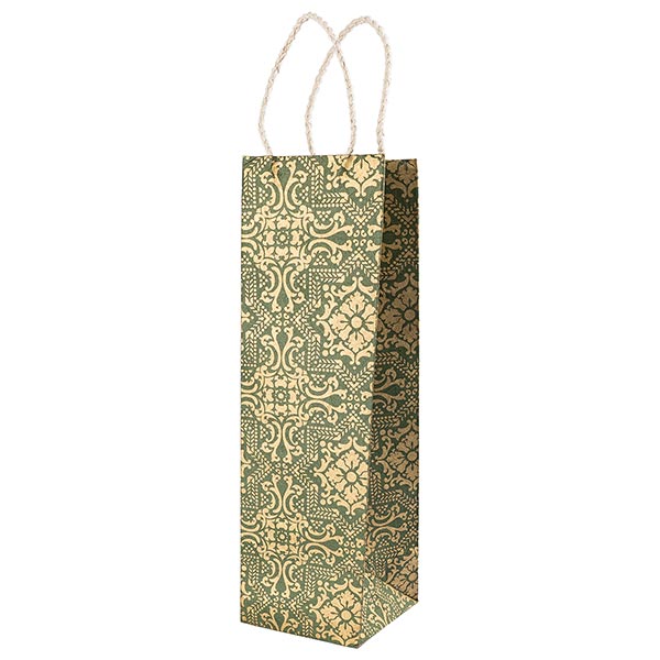Geschenktüte Flasche ARABIC STAR piniengrün-gold, Loktapapier