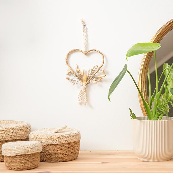 Perlendekoration HERZ 13cm, BOHO natur / CONTIGO Fairtrade Onlineshop