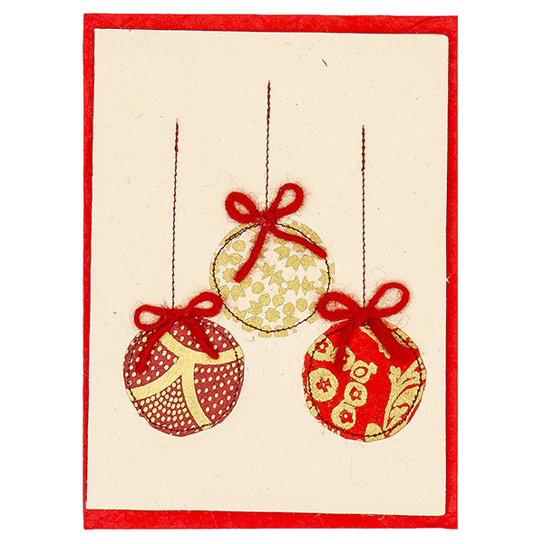 Grußkarte WEIHNACHTSKUGELN, Loktapapier,handgeschöpft / CONTIGO Fairtrade Onlineshop