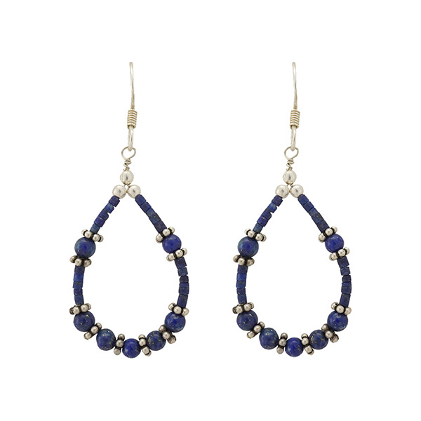 Ohrringe STEINTROPFEN Lapislazuli und Silberperlen / CONTIGO Fairtrade Onlineshop