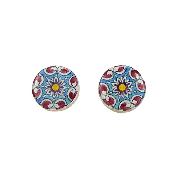 Ohrstecker floral rund blau-rot, Fliese