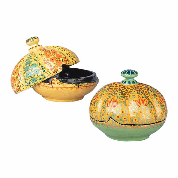 Dose Kaschmir, rund, 10x8cm handbemalt, Pappmaché / CONTIGO Fairtrade Onlineshop