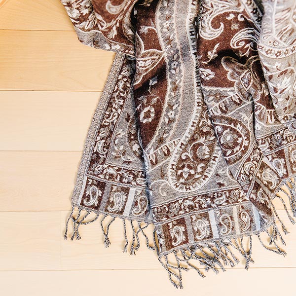 Wolldecke Plaid 200x140, PAISLEY-FLOWER, creme-dunkelbraun, 100 % Wolle / CONTIGO Fairtrade Onlineshop
