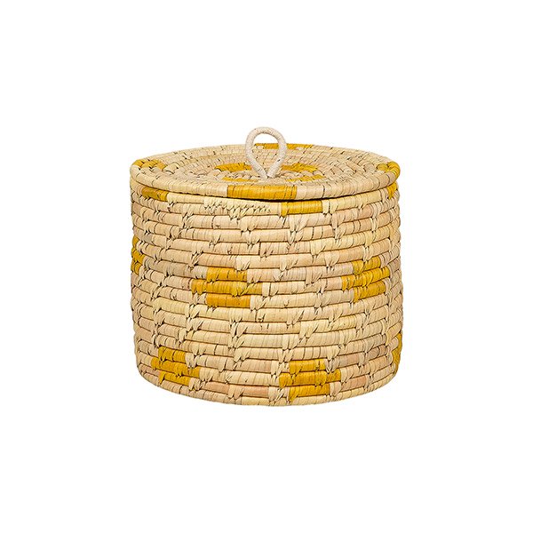 Aufbewahrungskorb 25cm MOSTAZA flacher Deckel, Palmblatt