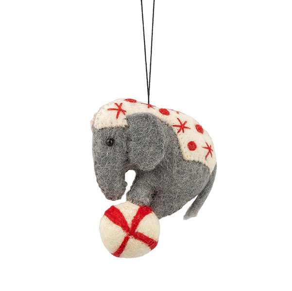 Dekoanhänger ELEFANT mit Ball, Wollfilz