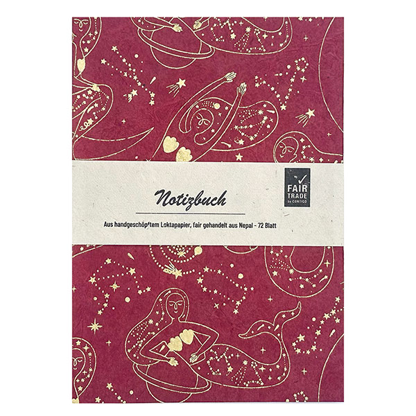 Notizheft MERMAID MOON beere-gold, Lokta handgeschöpft