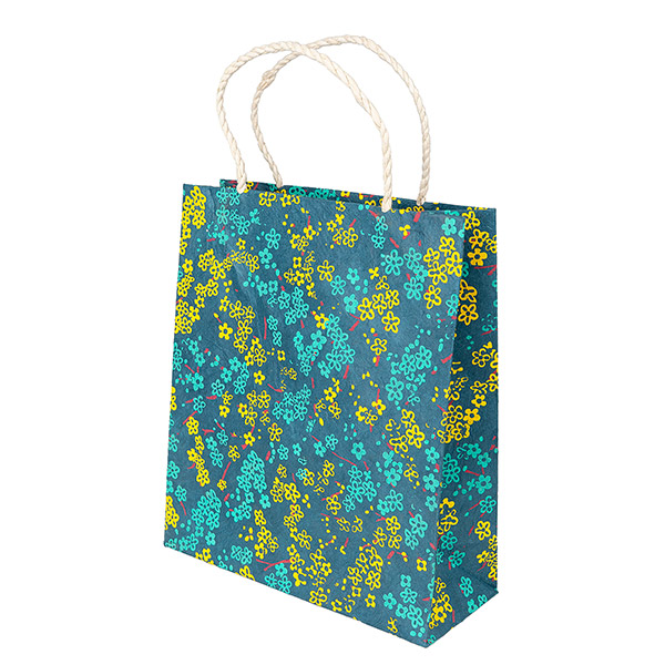 Geschenktüte M BLÜMCHEN, petrol-gelb-türkis-fuchsia / CONTIGO Fairtrade Onlineshop
