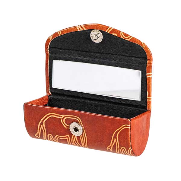 Lippenstiftbox ELEFANT mit Spiegel schmal, Ziegenleder / CONTIGO Fairtrade Onlineshop