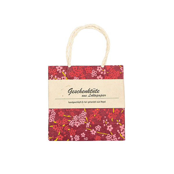 Geschenktüte XS BLÜMCHEN, purpur-rosa-fuchsia-limette / CONTIGO Fairtrade Onlineshop