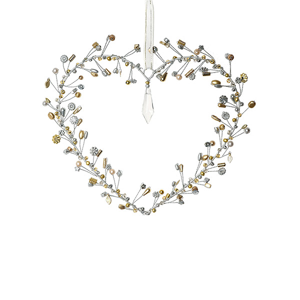 Perlendekoration HERZ 17cm, gold-silber