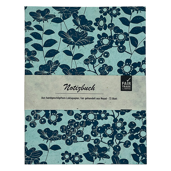 Notizheft BLOOMING, hellblau-petrol, Loktapapier handgeschöpft