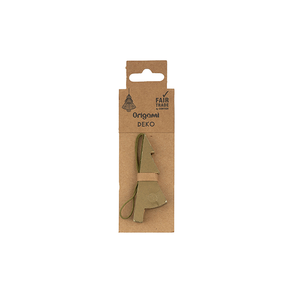 Papierdeko Origami Weihnachtsbaum, 7,5cm, piniengrün, Gold / CONTIGO Fairtrade Onlineshop