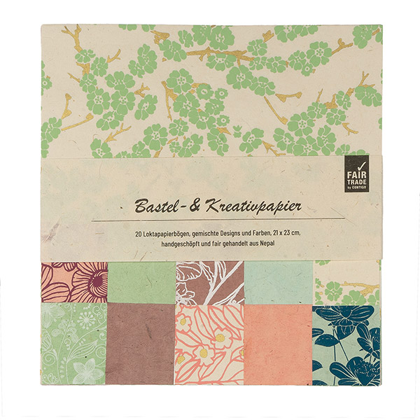 Bastelpapiere 20er Set SPRING, verschiedene Bögen, Lokta / CONTIGO Fairtrade Onlineshop
