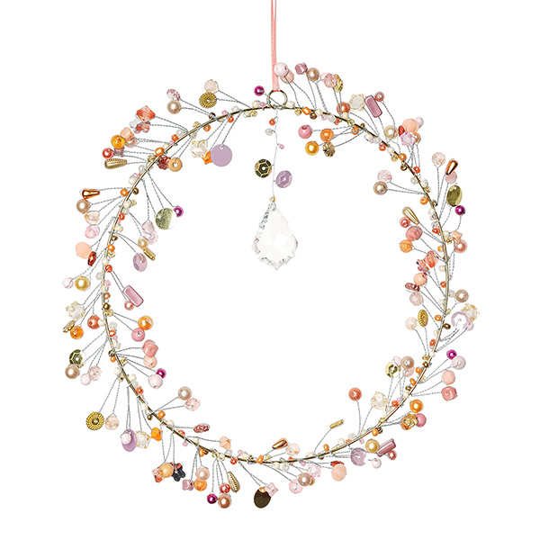 Perlendekoration KRANZ mit Kristal 10cm, puderrosa
