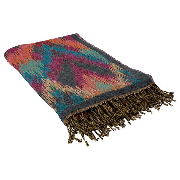 Wolldecke Plaid 200x140 IKAT, blau-magenta-petrol-grün, 100 % Wolle