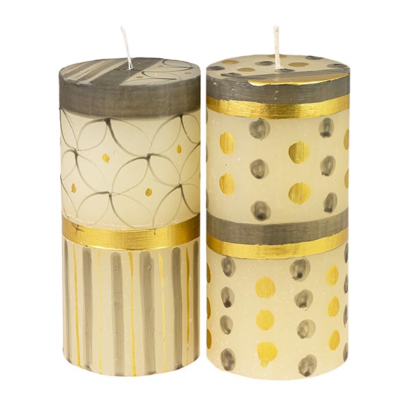 Stumpenkerze 7x15cm BLACK & GOLD, Kapula / CONTIGO Fairtrade Onlineshop