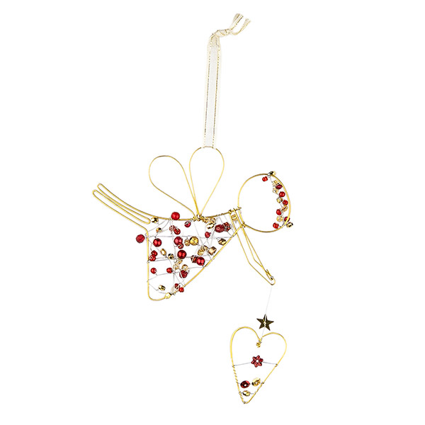 Perlendekoration Fee 13cm mit Herz, rot-gold