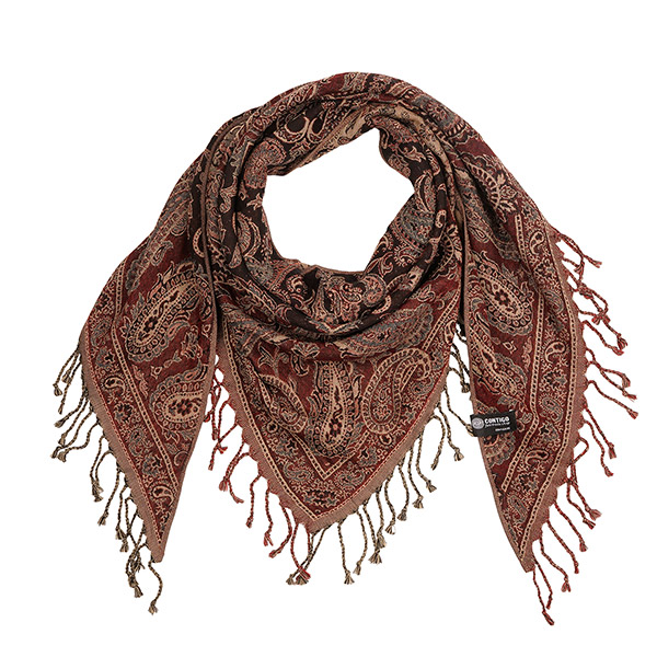 Dreieckstuch PAISLEY, weinrot-schwarz, 120x120x190 cm, 100 % Wolle